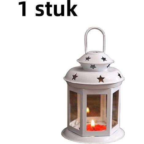lanterne portable en fer, bougeoir portatif, lampe d'ambiance avec motif étoile et porte-bougie parfumée, pour l'intérieur et l'extérieur, blanche. (1/5)