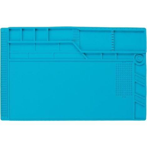 Velleman Tapis de réparation et de soudure en silicone résistant à la chaleur, 550 x 350 mm, 500 C, compartiments, zones magnétiques, bleu