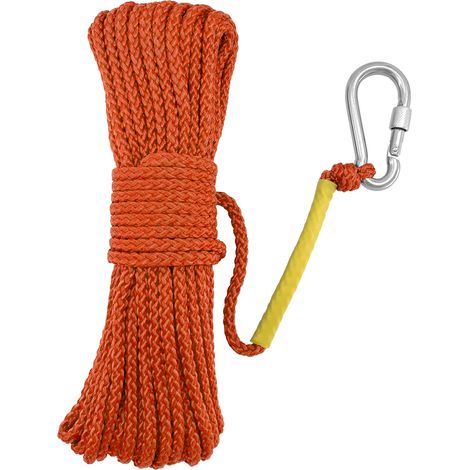 Nylon rope + spring hook orange/white/blue climbing safety rope outdoor high-altitude rope set - orange-red - d (1/4)