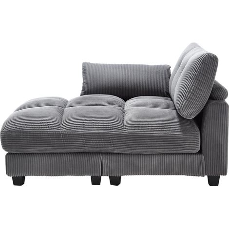 Fauteuil en velours côtelé gris avec repose-tête réglable et accoudoirs latéraux équipés de ports USB (1/5)