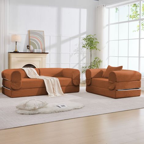 Canapé 3 place modulaire en velours côtelé,set 1+2 places,canapé lit,canapé convertible,canapé futon gain de place pour salon,appartement,orange (1/5)