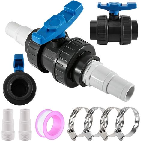 1,5 Zoll Kugelhahn mit Schlauchverbinder Set, PVC Absperrventil für Pool & Garten