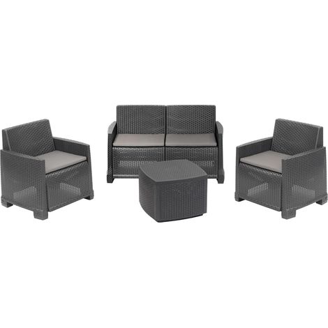 Ensemble de Salon d'extérieur Peschici, Composition de Jardin avec 2 fauteuils, 1 canapé et 1 Table de Rangement, Effet rotin avec Coussins, Anthracite (1/3)