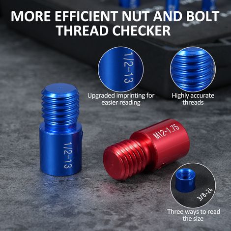 Jeu de 26 jauges mâles/femelles pour écrous et boulons, 14 pouces et 12 mm, assemblées individuellement, dans un coffret compact. Convient pour la détection de boulons fixes ou de trous taraudés dans (1/5)