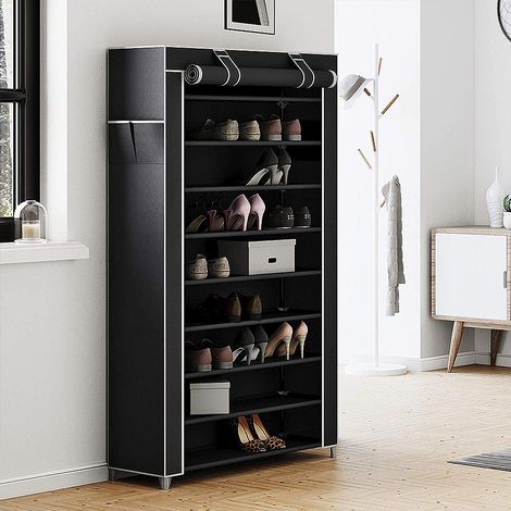 Hofuton Armoire étagères à chaussures XXL 10 couches 45 paires de chaussures avec housse 88 x 28 x 160cm noir (1/5)