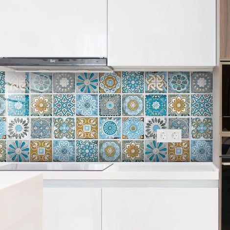 Tile stickers for bathroom and kitchen, pack of 30 wall stickers, self-adhesive tiles, mosaic decorative cement tiles, self-adhesive stickers for walls, tiles decor (10 x 10 cm) (1/5)