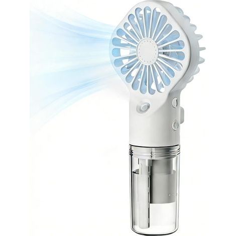 Mini-Tragventilator mit Wassernebelfunktion, USB-aufladbar, 4 Geschwindigkeitsstufen, ideales Sommergeschenk für Schule, Camping, Make-up und Reisen (weiß) (1/5)