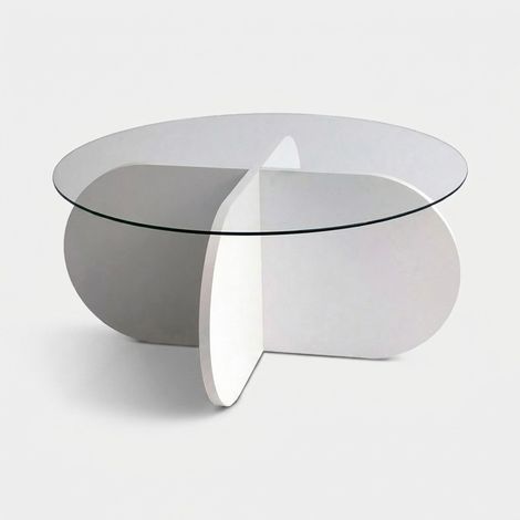 Runder Design-Couchtisch aus Holz und Glas, 75x35 cm - Weiß (1/5)