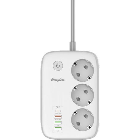 Energizer EPB2500W02EU Verlängerungskabel 2 m 3 AC-Ausgänge Drinnen Weiß