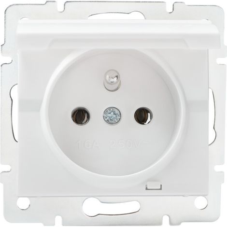Kanlux LOGI 33490 White IP44 French Type E Flush-Mount Wall Socket Outlet 16A 250V AC, Splash-Proof Hinged Cover, Screw Terminals, Bathroom & Outdoor Use (1/4)