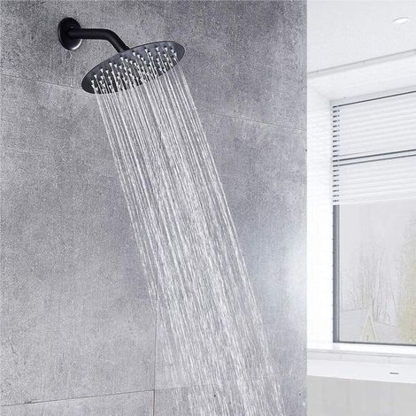10 Inch Shower Head Round Fixed Shower Head Stainless Steel Black 180° Rotatable Powerful High Pressure Spray Bathroom Bathroom Fixed Shower Heads