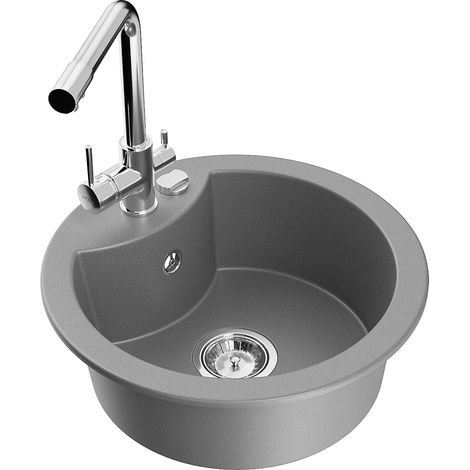 Mexen Diego fregadero de granito de 1 compartimento con grifo de cocina Duero, gris - 6512-71-671600-00 (1/5)