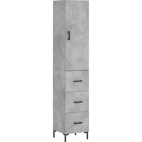 Buffet bahut commode armoire meuble de rangement organisateur cuisine salle de séjour salon haut 34,5 x 34 x 180 cm bois d'ingénierie gris