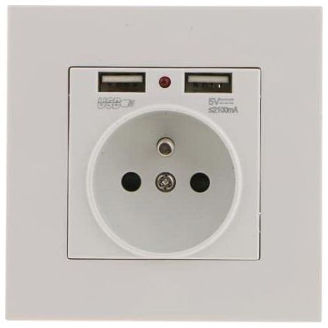 Lot de 2 prises murales encastrables – Double USB 5 V/2100 mA – 2 ports USB – Pratique et maniable (1/4)