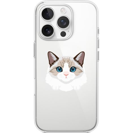 Custodia per iPhone 16 Pro, trasparente, flessibile in silicone, gatto birmano (1/5)