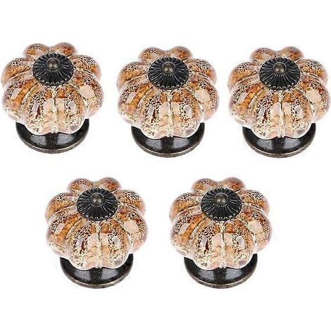 5 boutons de tiroir en céramique en forme de citrouille, diamètre 38 mm, blanc vintage. Poignées de meuble pour tiroirs. (1/5)