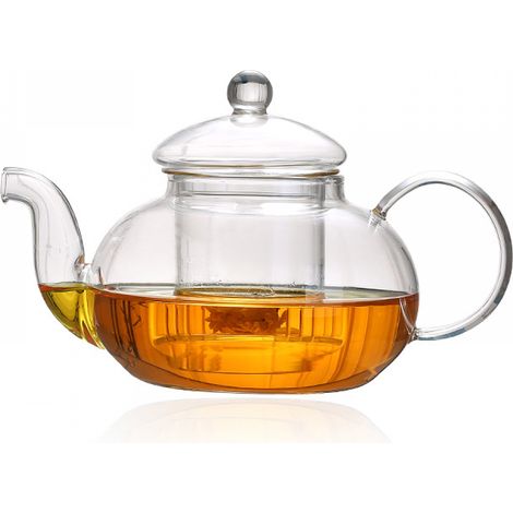 Théière en verre de 400 ml avec filtre amovible, théière pour plaque de cuisson, infusion et (1/4)