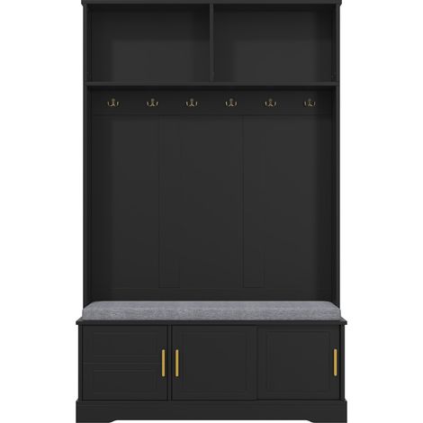 Recibidor con banco y zapatero 120x40x191 cm negro MODENUIT (1/5)