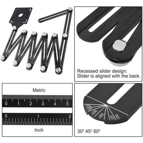 Regla de medición multiángulo CCYKXA Gunpla, 12 estilos de lados con plantilla de ángulo, orificios de posicionamiento, regla deslizante plegable para carpinteros, alicatadores, herramienta de plantil (1/4)
