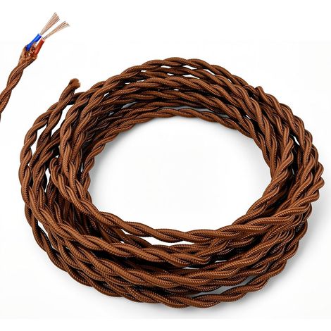 5m Câble Textile Marron Clair Cuivre Pur, Torsadé 2x0.75mm² 2x0.75mm². double isolation. Idéal pour suspension luminaire, lampe rétro (1/5)