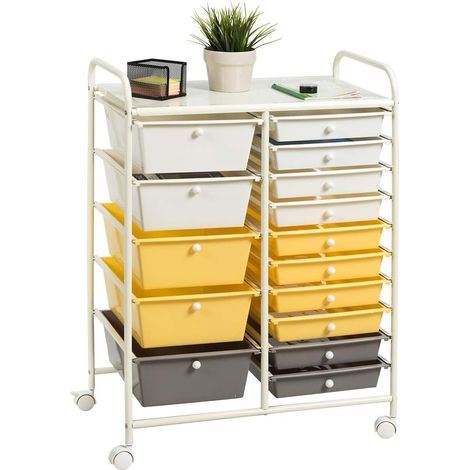 COSTWAY Carrello con 15 Cassetti Impilabili, Carrello di Stoccaggio con Ruote, Carello Portaoggetti per Casa e Ufficio, 62,5 x 37 x 87 cm (Giallo) (1/5)