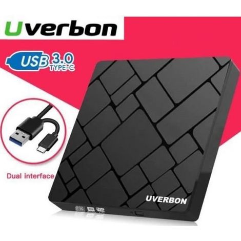Lecteur Graveur Externe CD DVD - USB 3.0 et Type-C - Compatible Windows Mac Linux - Vitesse Lecture DVD 8X CD 24X - 1 Pièce (1/4)