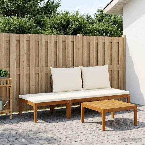 Lot de 4 pièces en bois d'acacia massif et corde naturelle, coussins blanc crème, modulaire (1/5)