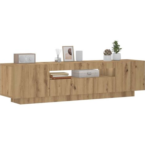Mueble de TV luces LED madera roble artisan 160x35x40 cm