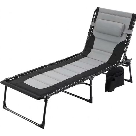Chaise Longue Pliable XXL - 199 x 66 cm - avec Dossier réglable en 5 Positions - avec Oreiller et Poche latérale - Charge maximale : 150 kg - pour Plage, Piscine