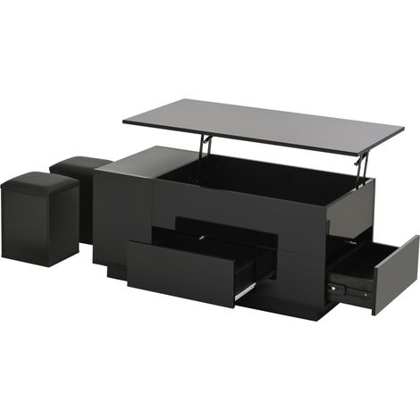 Tavolino da caffè 100x50x45 cm sollevabile con LED, 2 cassetti, 2 sgabelli MODENUIT (1/5)