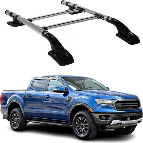 OMAC KIT Barres de Toit Trans+Long Compatible avec Ford Ranger T6 2012-2022 DoubleCab Aluminium Gris