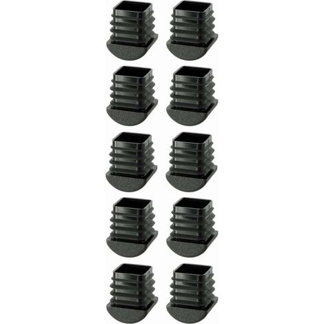 10x Embout de tube rentrant carré extrémité arrondie 30x30mm noir plastique chaise meuble cache pied (1/2)