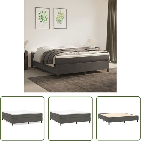 The Living Store Cadre de lit sans matelas gris foncé 160x200 cm velours - Cadre De Lit - Lit Double - Lit Velours - Literie - Meuble Chambre (1/5)