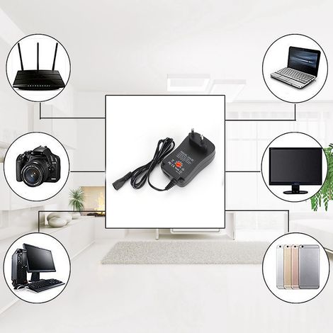 Alimentation Secteur 30W Réglable 3V-12V DC, 9 Adaptateurs, 2.1A, 100-240V AC, Prise Européenne