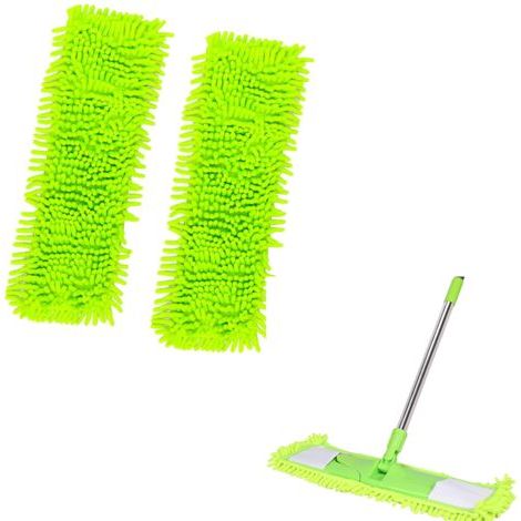 Housse de balai chenille/microfibre 40 x 12 cm – Vert – Lavable et réutilisable pour sols, lot de 2 (1/4)