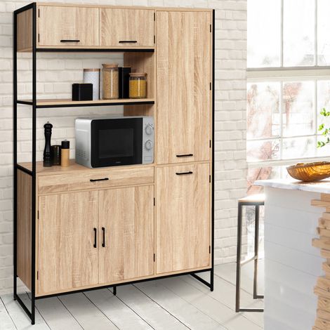 Aparador de cocina DETROIT de 120 cm con 6 puertas + cajón, diseño industrial