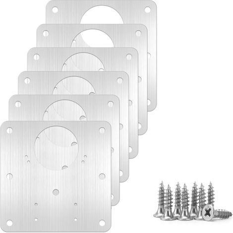 Lot de 6 plaques de réparation de charnières avec vis en forme de carré large pour fenêtres, portes, meubles et armarios (1/5)