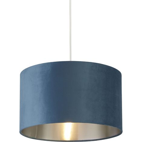 Abatjour velours Bleu avec intérieur argenté Diamètre 38cm x Hauteur 22cm (1/4)