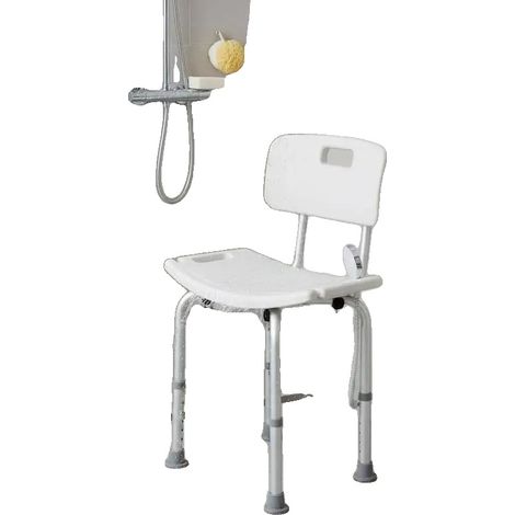Taburete de ducha, altura regulable, alta capacidad de carga, BLANCO (1/2)