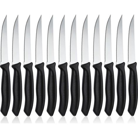 Lot de 12 Couteau de table à lame crantée, Set de couteaux à petit déjeuner en acier inoxydable, Set de couteaux à steak pour la maison et le restaurant, Lavable en machine (1/5)