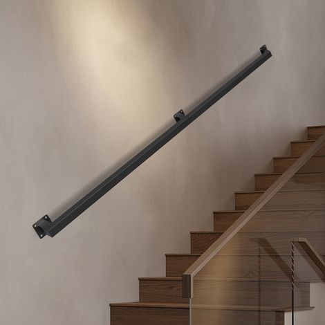 Jiubiaz Barandilla de escalera mural Pasamanos de escalera negro  Revestimiento para barandilla Longitud 150 cm Fabricado en metal Interior Exterior