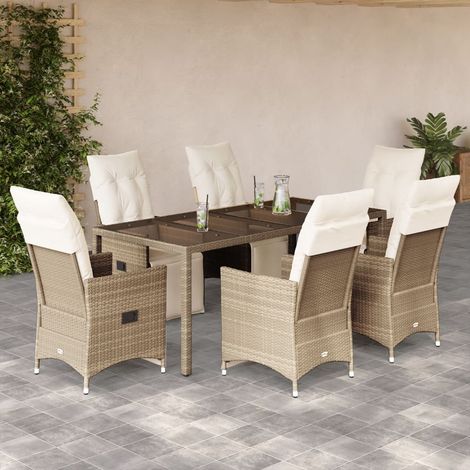 Ensemble de bistro de jardin 7 pcs-Salon de jardin bistro coussins beige poly rotin 380577 (1/5)