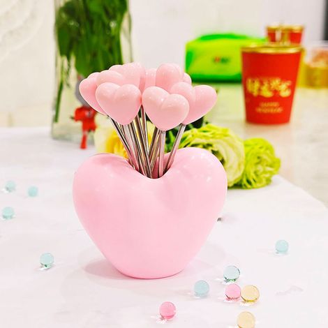 10 pièces de fourchettes à fruits roses en forme de cœur, set de fourchettes à gâteau en acier inoxydable, pour snacks à la maison, fêtes, mariages, Saint-Valentin, cadeaux pour la Fête des Mères (1/5)