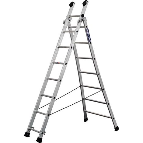 Echelle transformable 2 plans 11+12 barreaux - Longueur max. 5.85m - Sol plat ou escalier - 630212