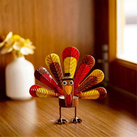 2er-Pack Kerzenhalter aus Metall in Truthahnform, Kerzenhalter für Thanksgiving