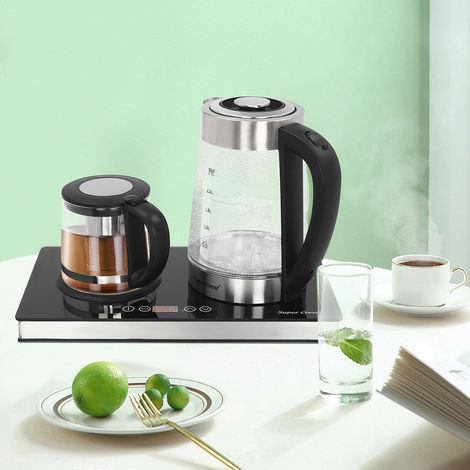 Bouilloire électrique, 2.5l bouilloire électrique à double four avec réglage de la température et écran LCD, 1500W bouilloire transparente cafetière, base tactile (1/5)