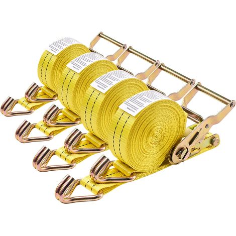 Polyester, lot de 4 sangles à cliquet 3,8 cm x 6 m avec crochets double J, arrimage pour remorque et toit voiture (1/5)