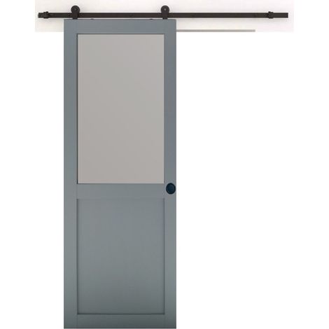 Porta Scorrevole in Vetro Athena RAL7035 H204 x L73 + Binario Nero e 2 Gusci Neri (1/5)