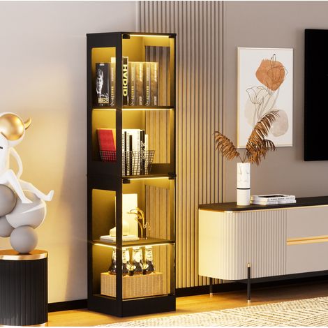 Vitrinenschrank aus Glas 40x35x165 cm, schwarz, mit LED und Sensor, ABS-Struktur MEUBLIV (1/5)