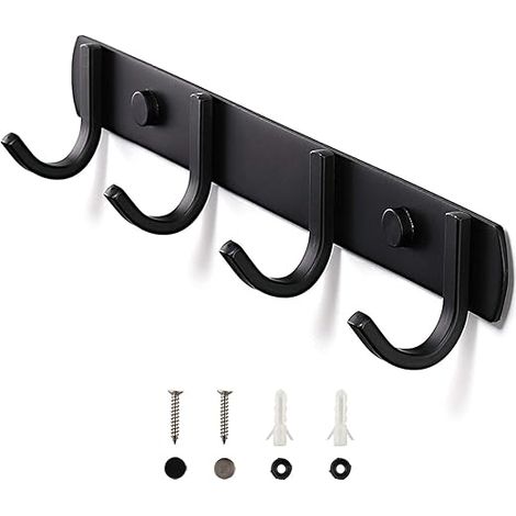 Porte Manteau Mural,Patères Porte Manteaux Design En Acier Inoxydable, Patères Salle De Bains Solide pour Chambre Bureau Noir (4 Hook) (1/5)